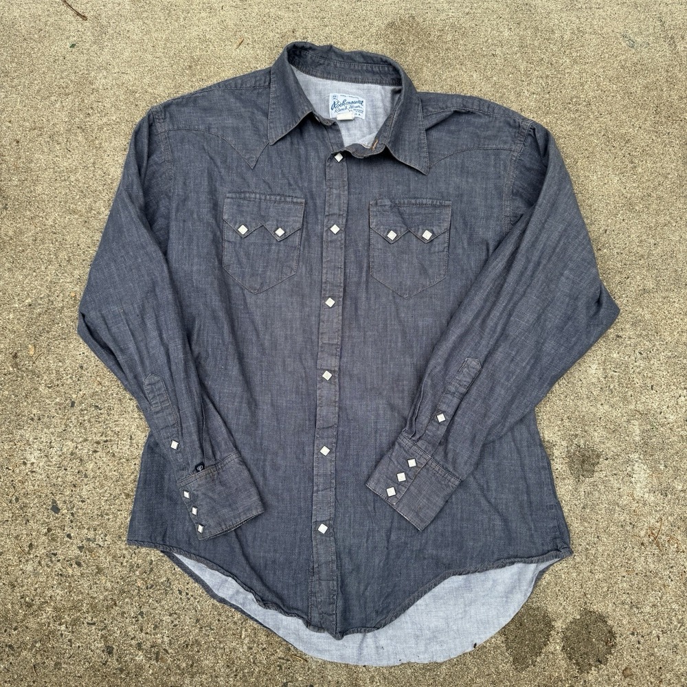 Rockmount Denim Western Pearl Snap Shirt Made in USA Sawtooth Large
